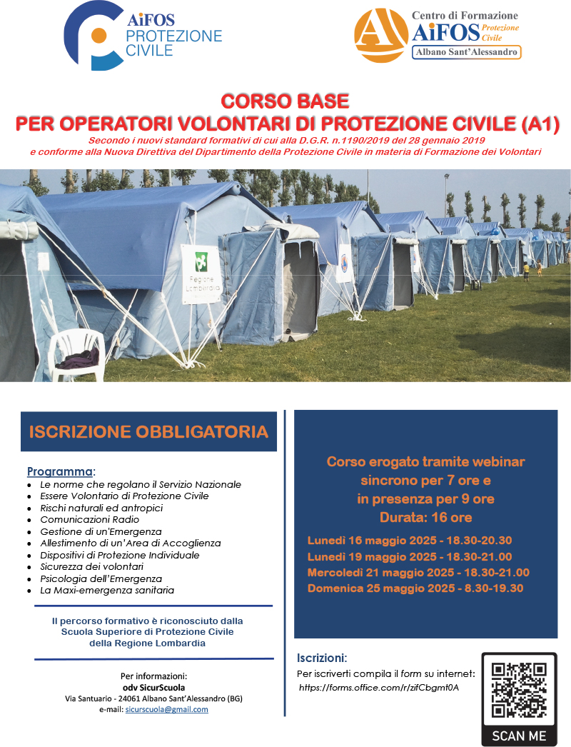 Corso base per operatori volontari di protezione civile (A1)